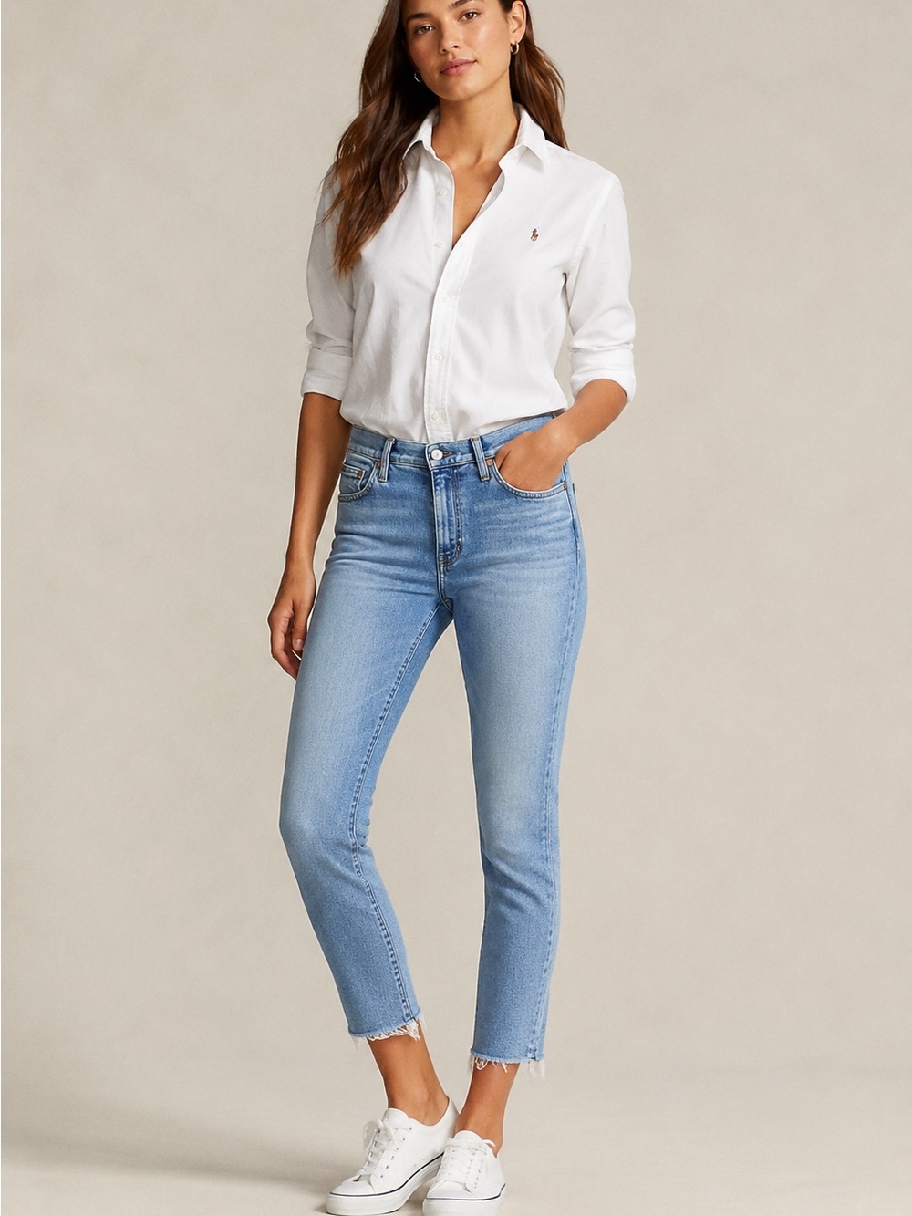 NWT Polo Ralph Lauren Tompkins Mid Rise Skinny Crop Jeans 29 Frayed Hem Blue